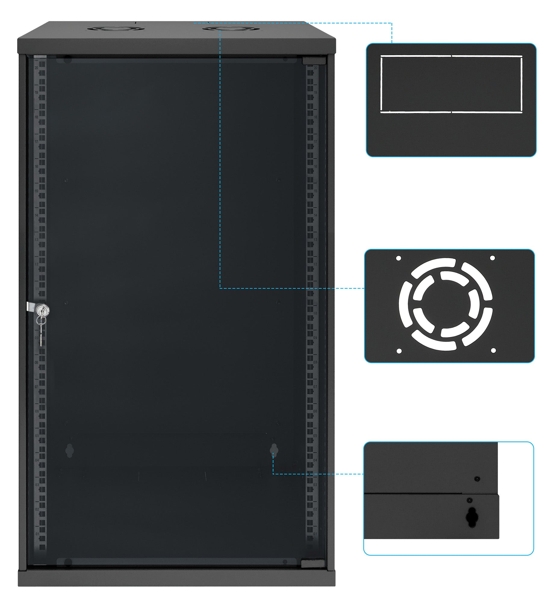 20 HE 19" Netzwerk-Wandverteiler, Basic Line, 400 mm Tiefe, schwarz Image 9