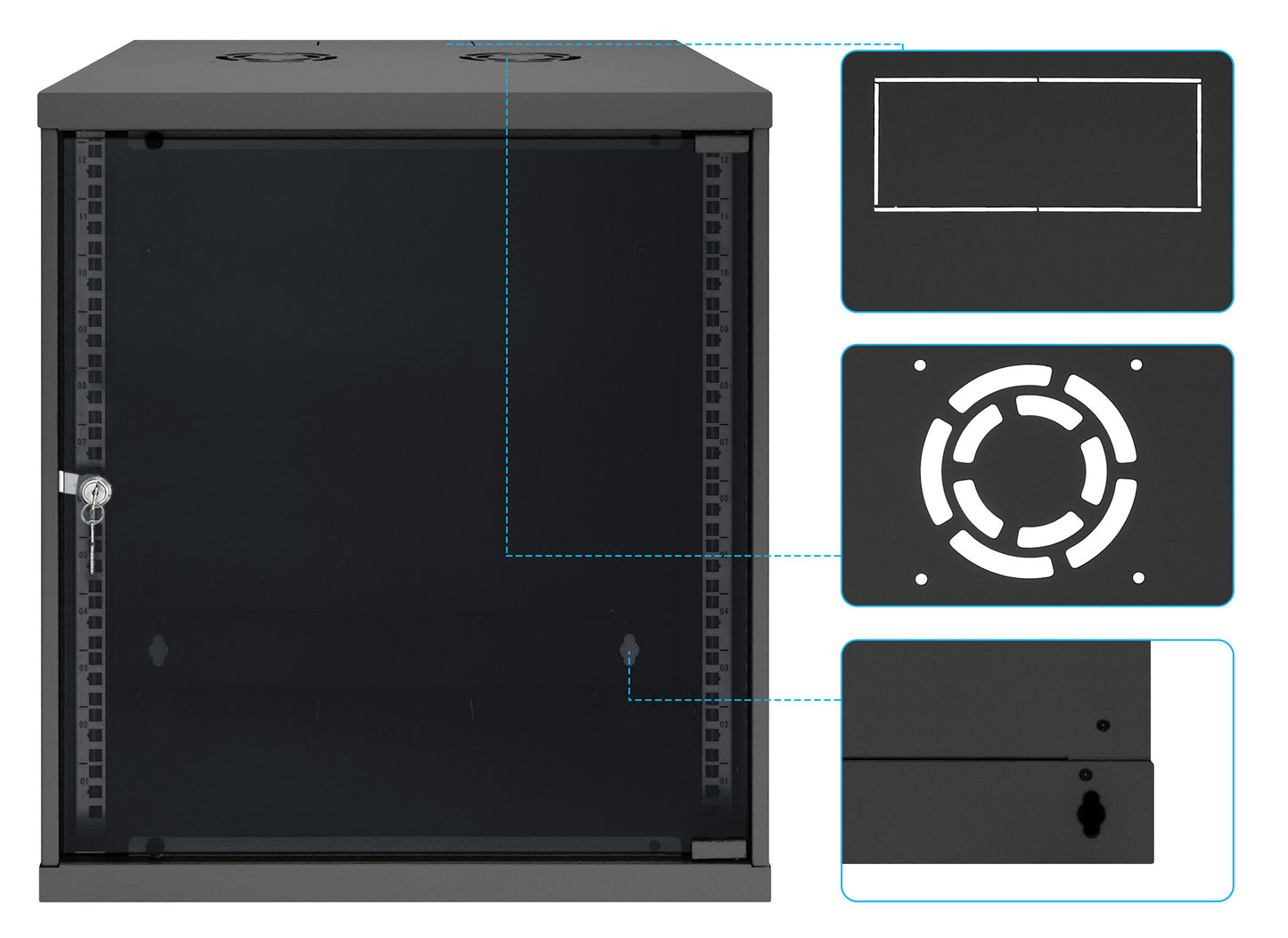 12 HE 19" Netzwerk-Wandverteiler, Basic Line, 560 mm Tiefe, schwarz Image 9