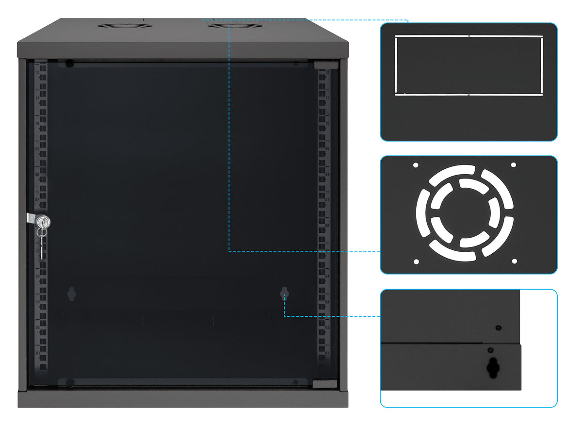 12 HE 19" Netzwerk-Wandverteiler, Basic Line, 560 mm Tiefe, schwarz Image 9