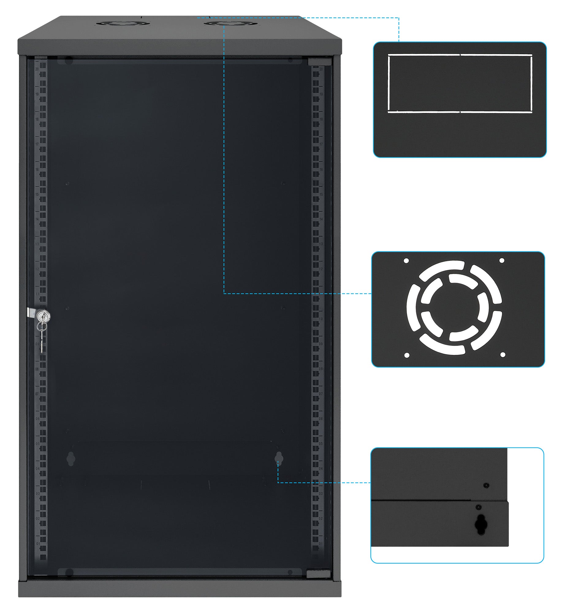 20 HE 19" Netzwerk-Wandverteiler, Basic Line, 560 mm Tiefe, schwarz Image 9