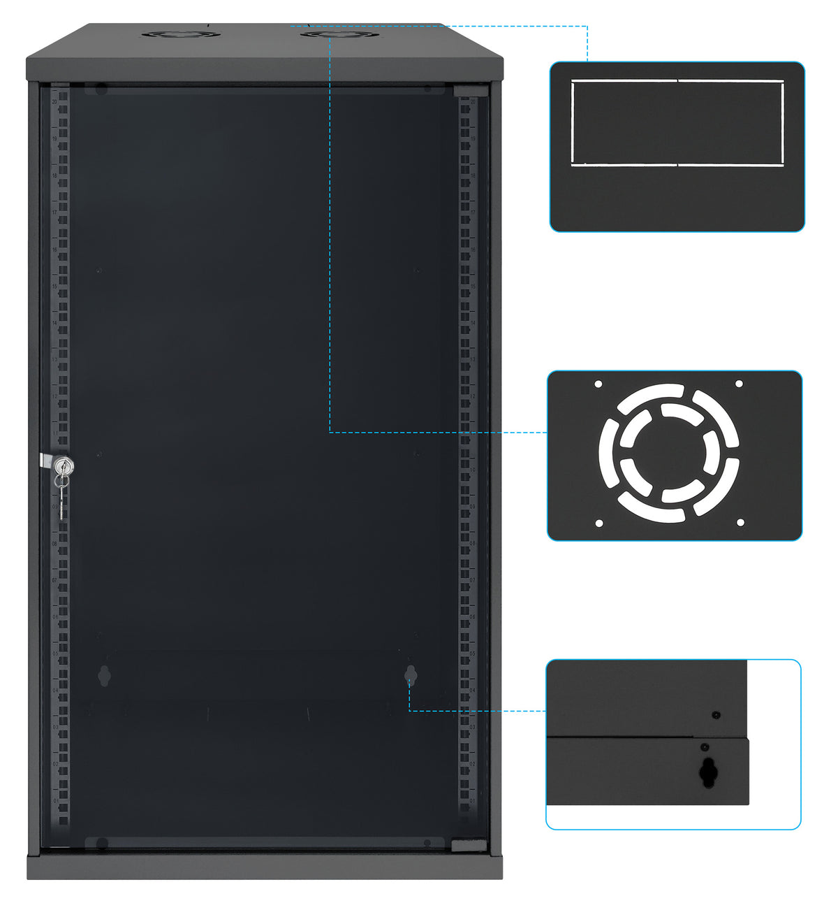20 HE 19" Netzwerk-Wandverteiler, Basic Line, 560 mm Tiefe, schwarz Image 9