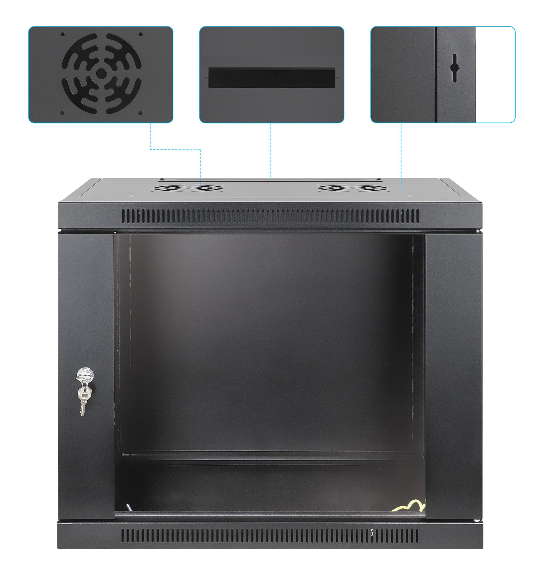 9 HE 19" Netzwerk-Wandverteiler, werkzeuglose Montage, 450 mm Tiefe, schwarz Image 10