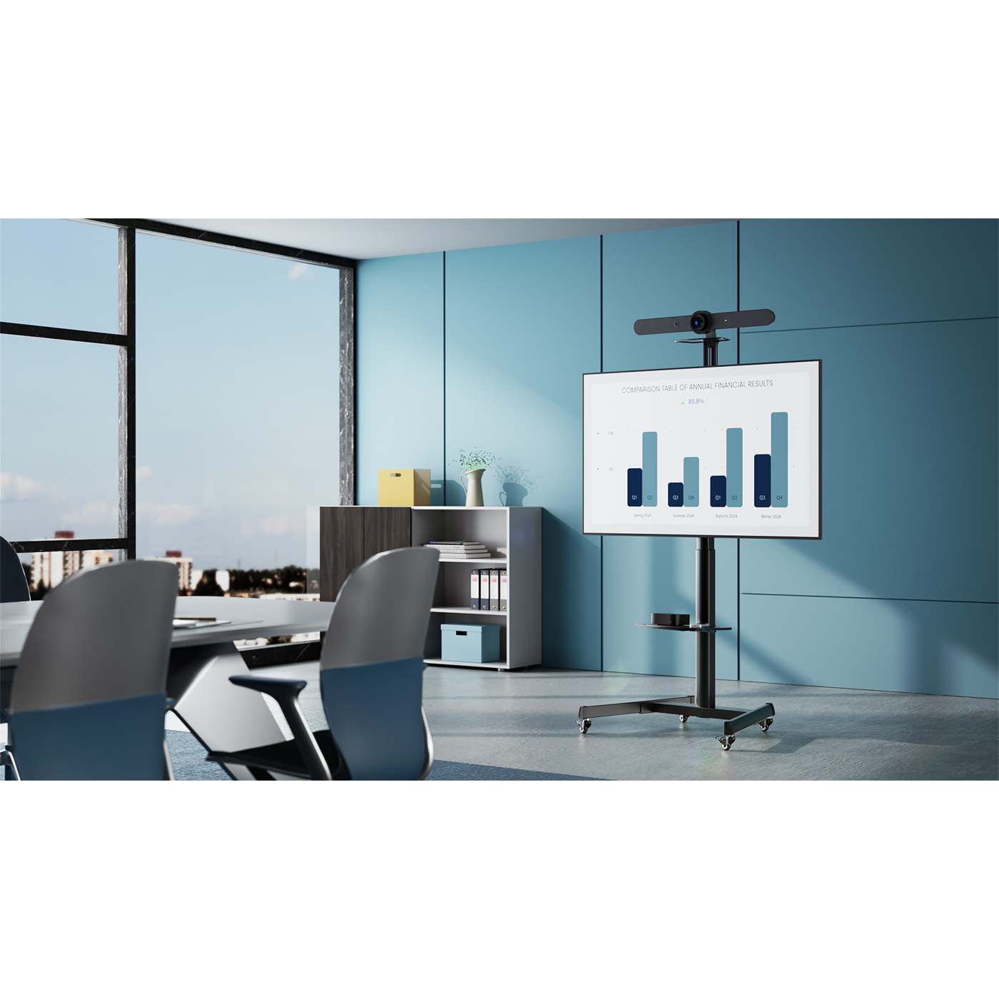 Multimedia TV-Ständer auf Rollen, werkzeuglos höhenverstellbar, für 37" bis 86" Image 3