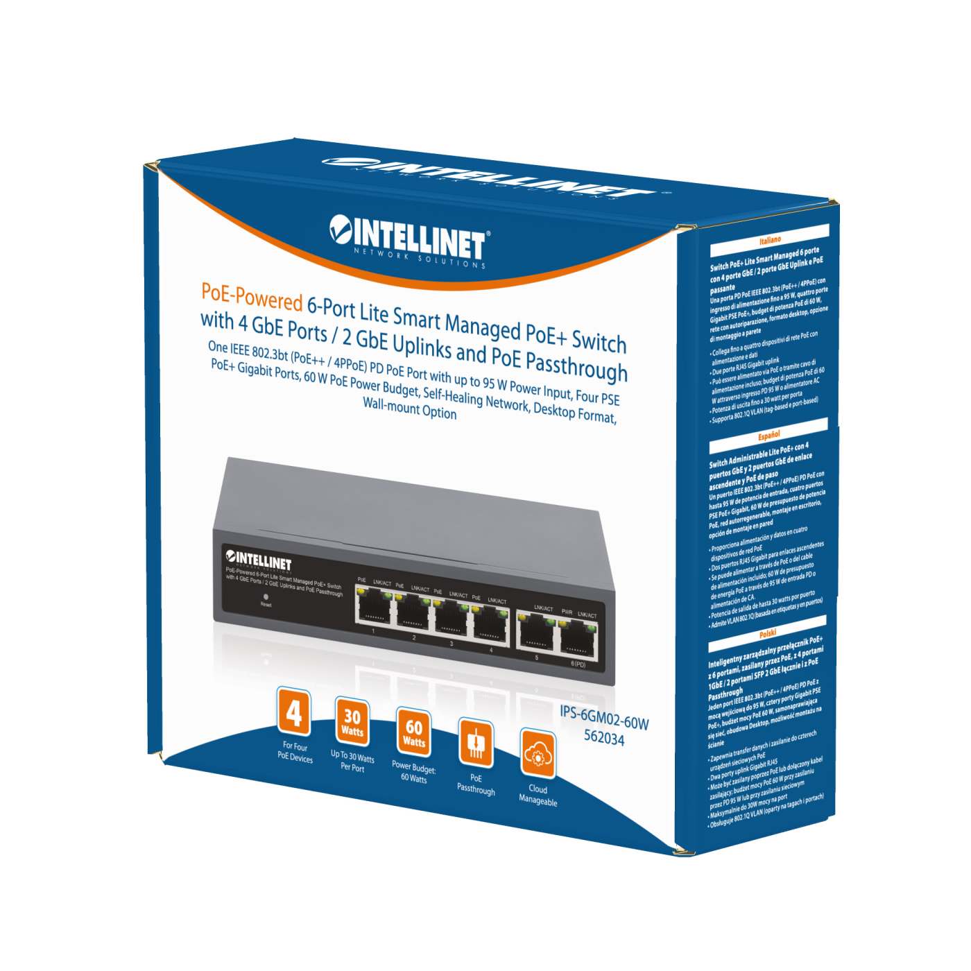 PoE-Powered 6-Port Lite Smart Managed PoE+ Switch mit 4 GbE-Ports / 2 GbE-Uplinks und PoE-Passthrough Packaging Image 2