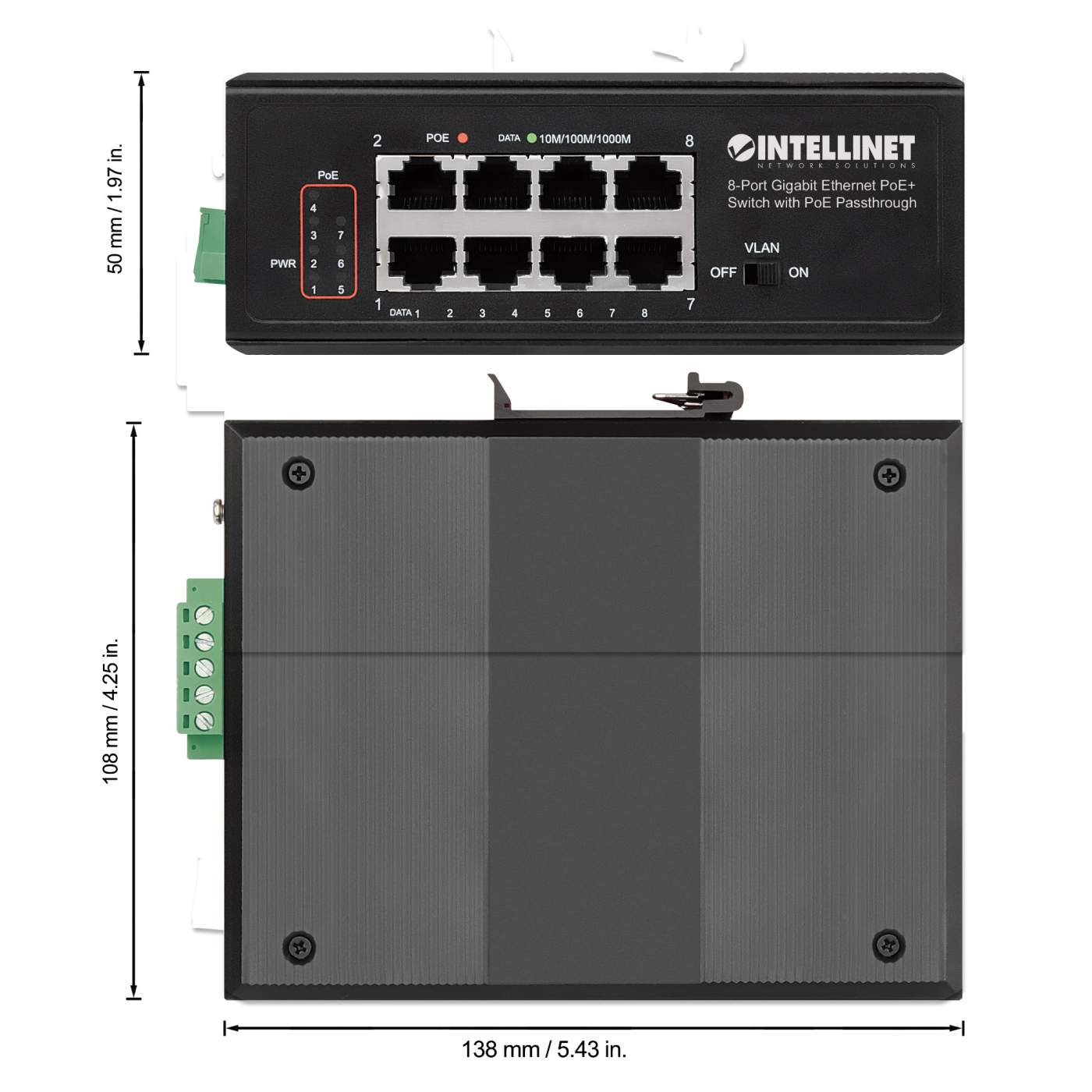 PoE-Powered 8-Port PoE+ Gigabit Industrie-Switch mit PoE-Passthrough Image 6