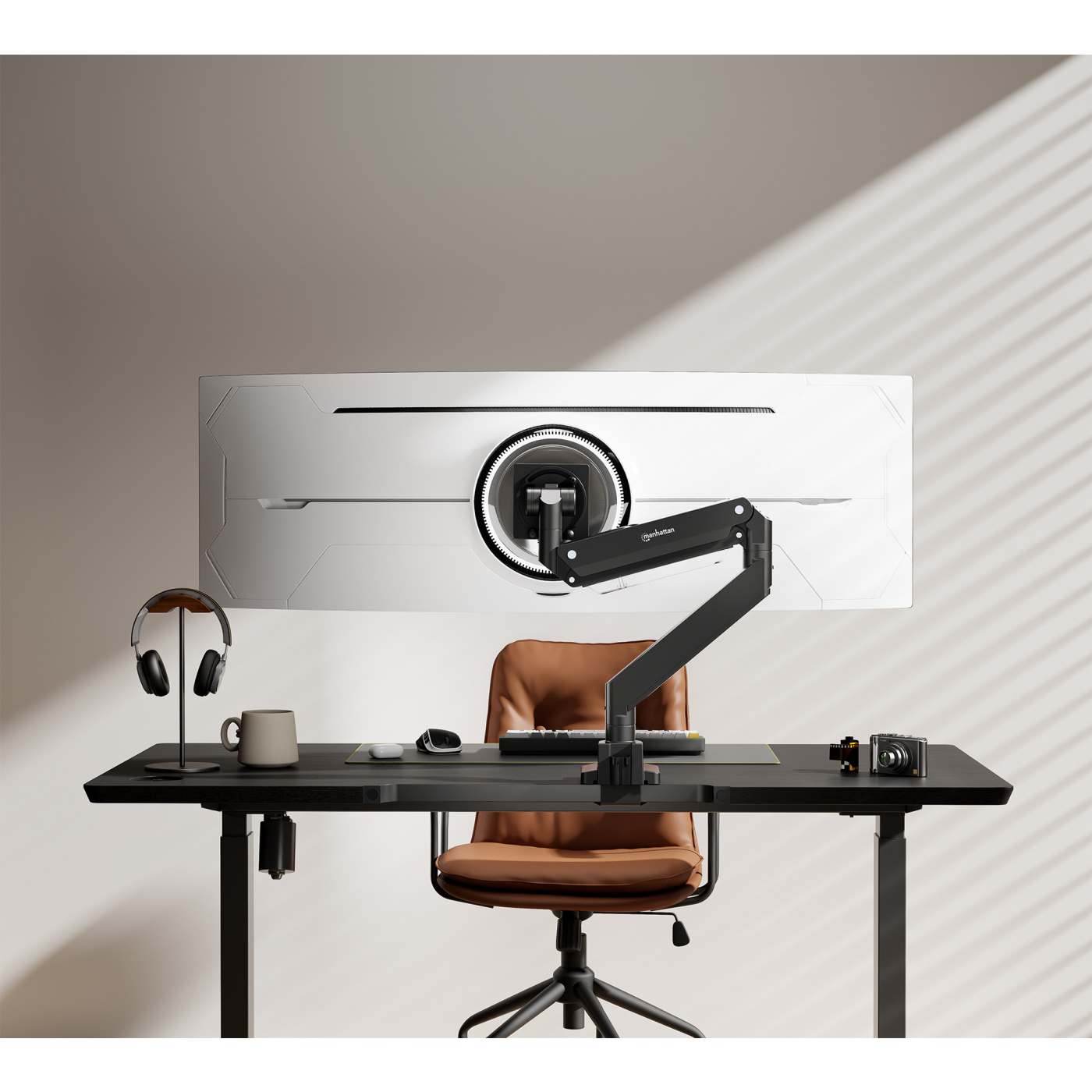 Tischhalterung mit USB-Ports und Gasdruckfeder mit extrem hoher Traglast für einen Monitor, Aluminium Image 3