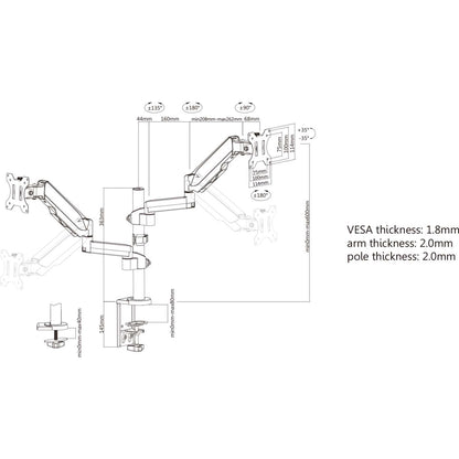 Universal-Tischhalterung mit Gasdruckfeder und höhenverstellbaren Armen für zwei Monitore Image 11